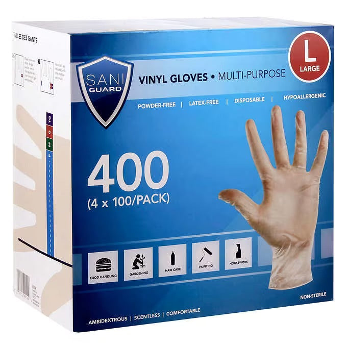 Sani Guard Large Vinyl Gloves 4 packs of 100