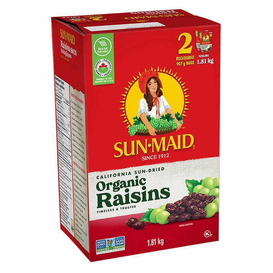 Sunmaid Organic California Sun Dried Raisins, 2 x 907 g