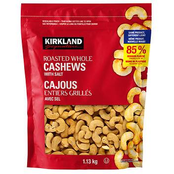 Kirkland Signature Roasted Whole Cashews with Salt, 1.13 kg