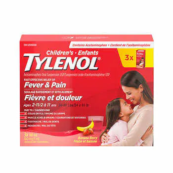 Children's Tylenol Pain Reliever Banana Berry Liquid - 100mL Bottle, 3-pack